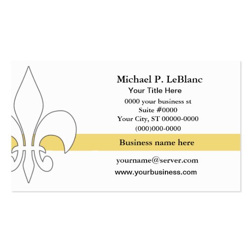 Fleur de Lis Yellow Stripe Business Card (back side)