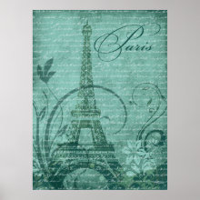 Fleur de Paris Eiffel Tower 30"x40" teal