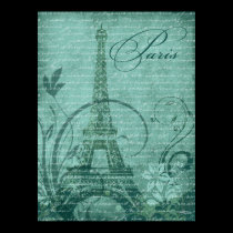 Fleur de Paris Eiffel Tower 30"x40" teal posters