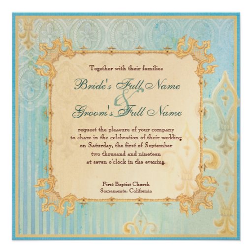 Fleur di Lys Damask 2 Blue - Wedding Invitation