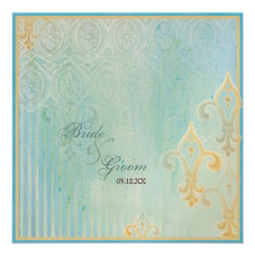 Fleur di Lys Damask 2 Blue - Wedding Invitation