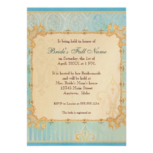Fleur di Lys Damask 2 Blue - Wedding Invitation