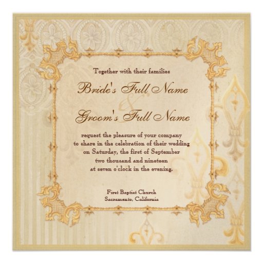 Fleur di Lys Damask 2 Cream Wedding Invitation