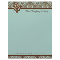 Fleur di Lys Damask Aqua & Brown Stationery Letterhead Design