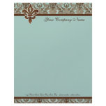 Fleur di Lys Damask Aqua &amp; Brown Stationery Letterhead Design