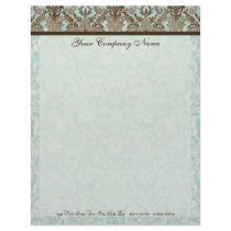 Fleur di Lys Damask Aqua & Brown Stationery Personalized Letterhead