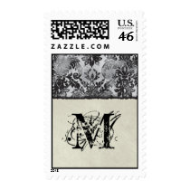 Fleur di Lys Damask Black Monogram Postage