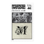 Fleur di Lys Damask Black Monogram Postage postage