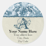 Fleur di Lys Damask Blue Address Stickers