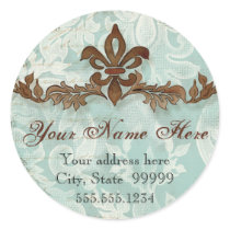 Fleur di Lys Damask Brown Address Stickers