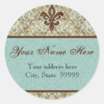 Fleur di Lys Damask Brown Address Stickers