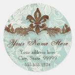 Fleur di Lys Damask Brown Address Stickers