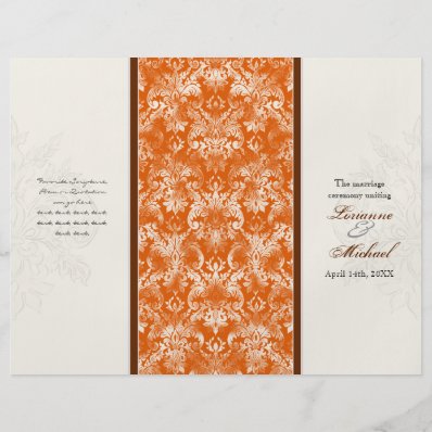 Fleur di Lys Damask Orange Formal Wedding Program