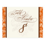 Fleur di Lys Damask Orange Table Number Seating Post Card