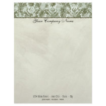 Fleur di Lys Damask Sage Green Stationery Personalized Letterhead