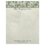 Fleur di Lys Damask Sage Green Stationery Personalized Letterhead