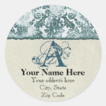 Fleur di Lys Damask Slate Blue Address Stickers
