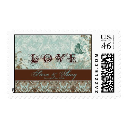 Fleur di Lys Damask - Wedding, Love Postage stamp