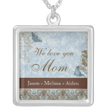 Fleur dy Lis Damask Butterfly Mom Necklace