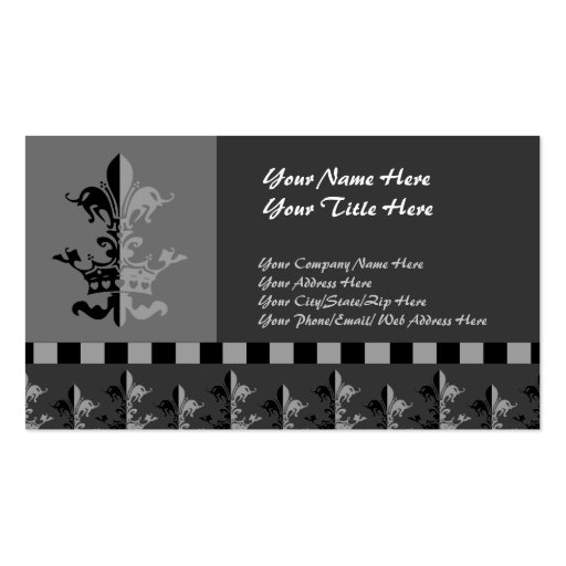 Fleur Heart Crown - Black Business Card Template (front side)