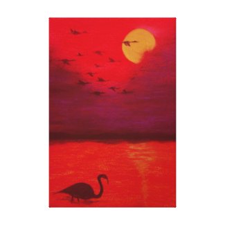 Flight Of Ibis At Sunset Stretched Canvas Print
