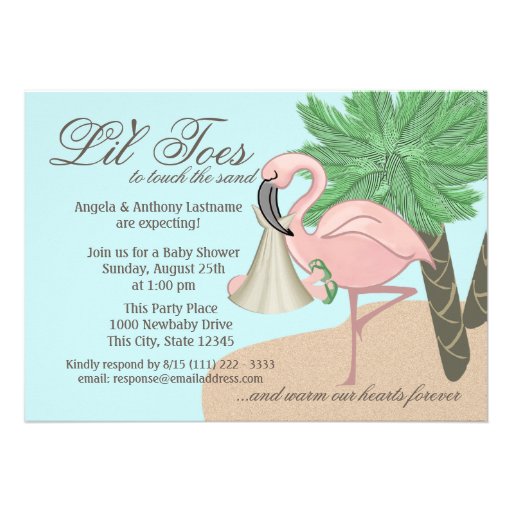 Flip Flop and Flamingo Baby Shower Invitations