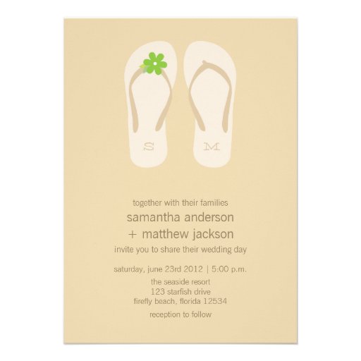 Flip Flop Beach Wedding Invitations -Green Flower