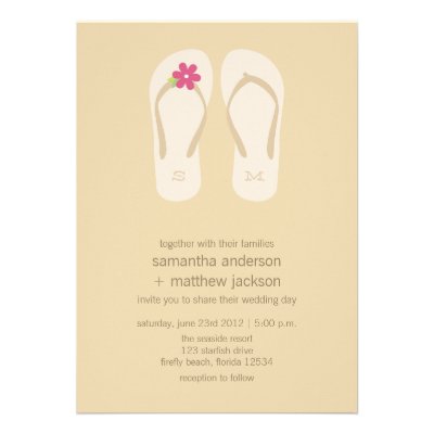 Flip Flop Beach Wedding Invitations -Pink Flower