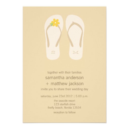 Flip Flop Beach Wedding Invitations -Yellow Flower