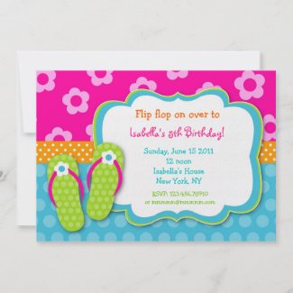 Flip Flop Luau Pool Party Birthday Invitaitons Announcement