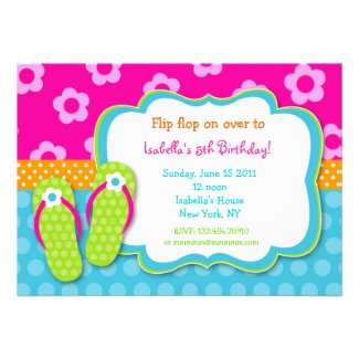 Flip Flop Luau Pool Party Birthday Invitaitons Announcement