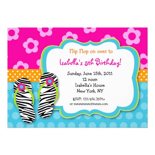 Flip Flop Luau Pool Party Birthday Invitations (front side)