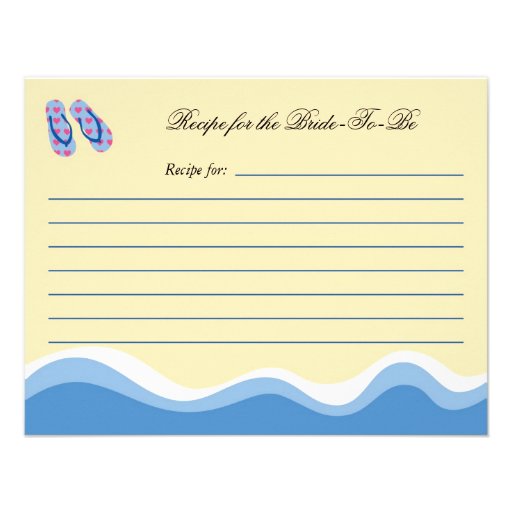 Flip Flops Beach Bridal Recipe Card Personalized Announcement