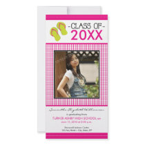 Flip Flops Graduation Photo Announcement: fuschia Photo Greeting Card