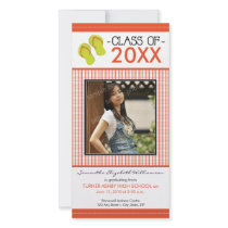 Flip Flops Graduation Photo Announcement: orange Custom Photo Card