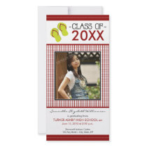 Flip Flops Graduation Photo Announcement: red Personalized Photo Card