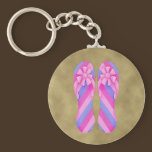 Flip Flops Pink Stripes Keychain keychains
