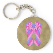 Flip Flops Pink Stripes Keychain