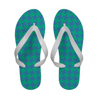 Flipflop Sandals: Emerald and Blue Houndstooth