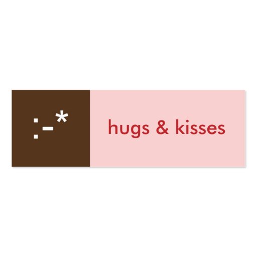 Flirt card pink brown hugs kisses emoticon message business cards (front side)