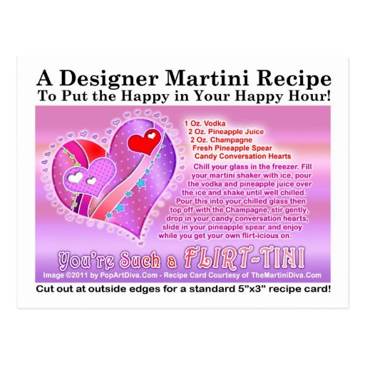 Flirt-Tini Valentine Martini Recipe Postcard