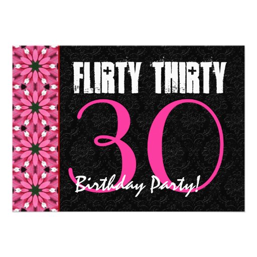 Flirty Thirty 30th Birthday Party Pink And Black 5x7 Paper Invitation