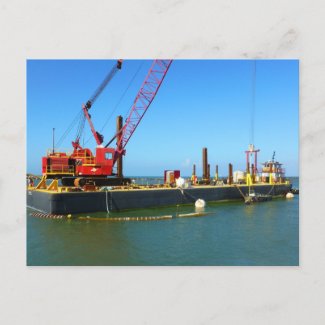 Floating Barge with crane colorful Postcards
