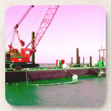 Floating Barge with crane green and purple toned Beverage Coaster