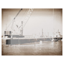 Floating Barge with crane sepia toned Customized Letterhead