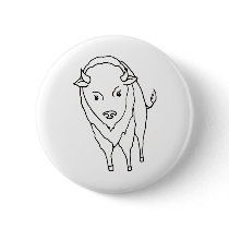 Floating Buffalo Bison Bull - fun line drawing art buttons