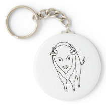 Floating Buffalo Bison Bull - fun line drawing art keychains