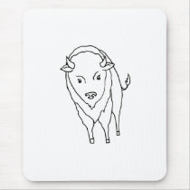 Floating Buffalo Bison Bull - fun line drawing art mousepads
