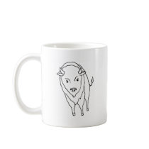 Floating Buffalo Bison Bull - fun line drawing art mugs