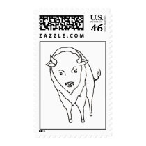 Floating Buffalo Bison Bull - fun line drawing art postage